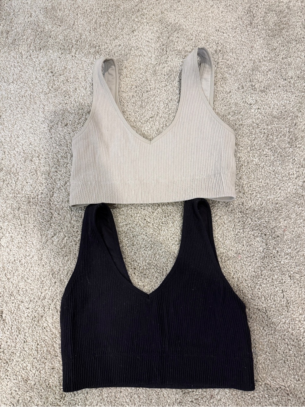 aerie Ribbed V-Neck Bralette Tanks - Black & Light Gray
